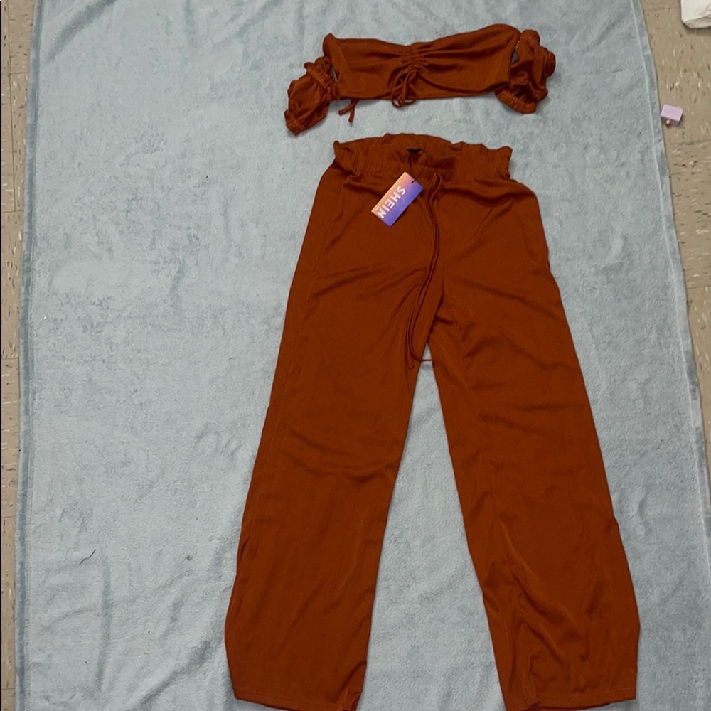 Shein Rust Women Pants & Jumpsuit Set